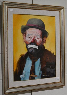 Lot 1115 - Hal Crecy (20th century contemporary), oil on canvas, portrait of a clown