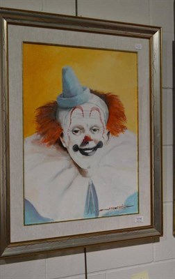 Lot 1116 - Hal Crecy (20th century contemporary), oil on canvas, portrait of a clown