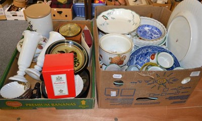 Lot 1133 - Two boxes of blue and white china, Tiffany & Co serving platter, Royal Doulton kingfisher bowl,...