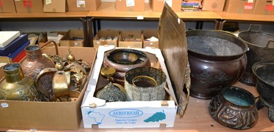 Lot 1135 - # Quantity of assorted Eastern metalwares including planters, jugs, twin handle tray and a Japanese