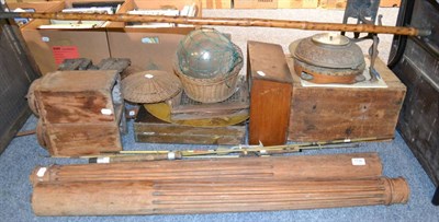 Lot 1136 - Oak framed labour board, spice chest, artist's box, collectables, etc