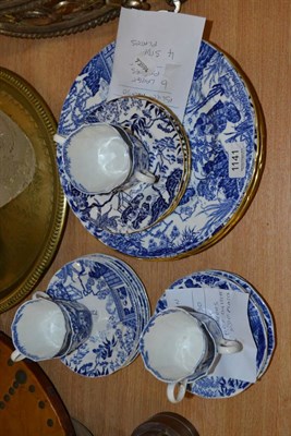 Lot 1141 - Two miner's lamps, Royal Crown Derby blue and white tea set, cut glass vase, tray, etc