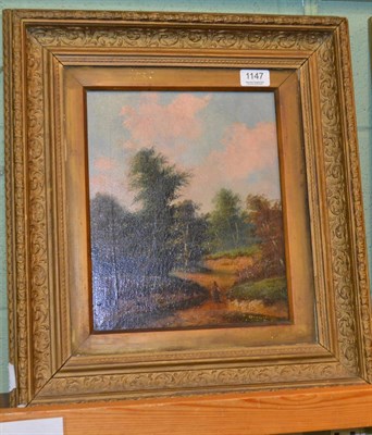 Lot 1147 - 19th century English school, landscape with figure, oil on canvas