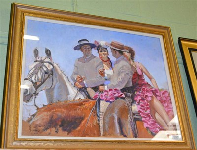 Lot 1157 - Malcolm Coward SEA (b.1948) Flamenco dancers and gauchos on horseback, signed, oil on canvas,...