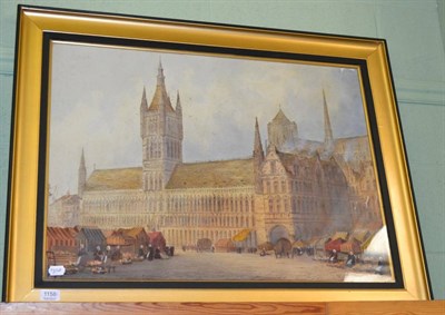 Lot 1158 - Paul Beddon, Belgium, ";The Old Cloth Hall, Your Hall and Great Church of St Martin";, watercolour