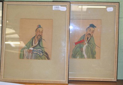 Lot 1163 - Pair of Chinese framed watercolours on fabric, each depicting a sage