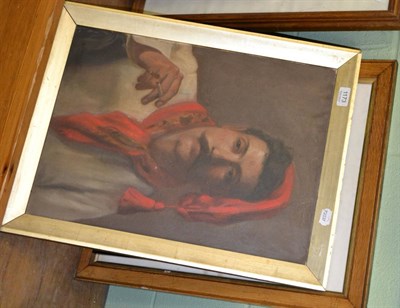 Lot 1173 - # D Fenton? portrait of a Continental gentleman, oil on board, a framed map of India and five...