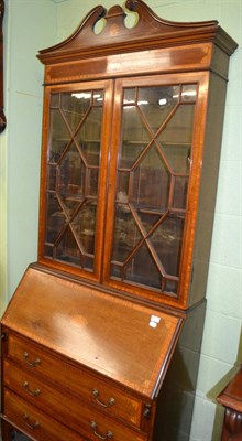 Lot 1197 - * Edwardian mahogany and satinwood banded bureau bookcase