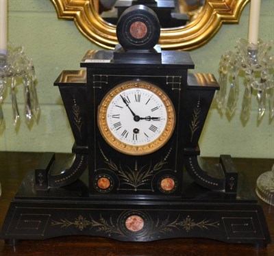 Lot 1201 - A black slate mantel timepiece