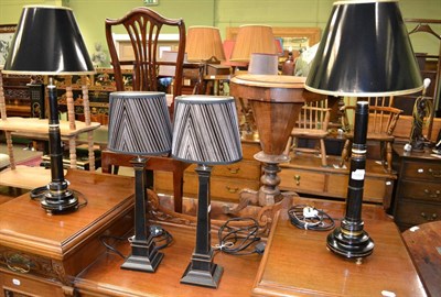 Lot 1260 - # Two pairs of modern ebonised table lamps with shades