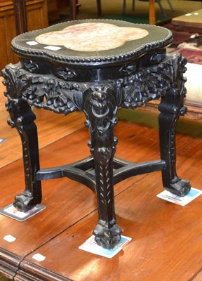 Lot 1262 - # Chinese carved hardwood and pink marble plant stand