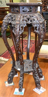 Lot 1263 - # Chinese carved hardwood and pink marble plant stand