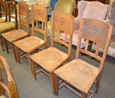 Lot 1280 - Four oak Arts & Crafts chairs