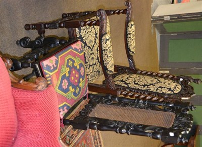 Lot 1296 - # 19th century carved hardwood armchair and an ebonised cane seated chair in the 17th century style