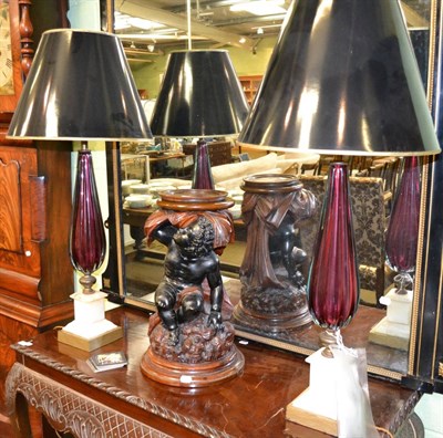 Lot 1350 - # A pair of large glass table lamps with marble bases