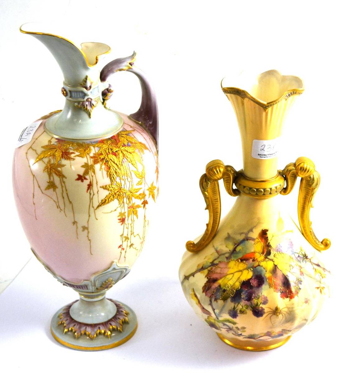 Lot 23 - Worcester ewer and vase and a two handled vase