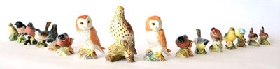Lot 8 - Beswick Birds including: Barn Owl, model No. 1046A, first version, gloss; another; Songthrush,...