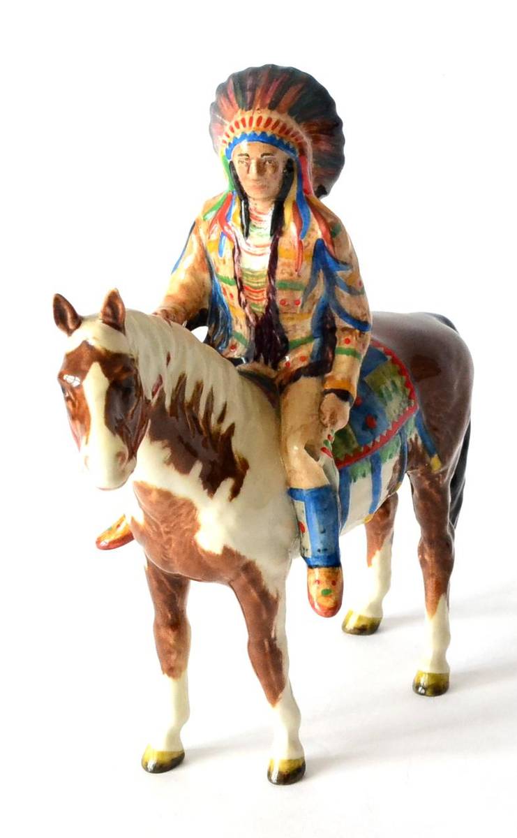 Lot 34 - Beswick Mounted Indian, model No. 1391, skewbald gloss