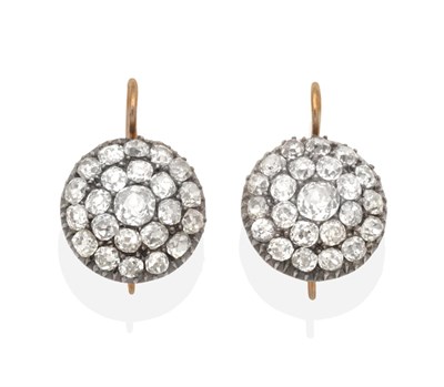 Lot 380 - A Pair of Diamond Cluster Earrings, a circular cluster of graduated old cut diamonds in collet...