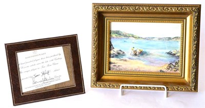 Lot 126 - Royal Worcester Plaque depicting a coastal scene with two figures hauling a boat in to a sandy...