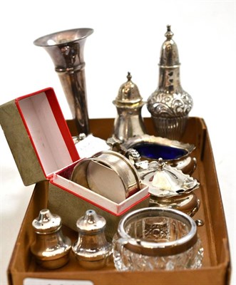 Lot 144 - A collection of silver including two mustards, a salt, napkin ring etc