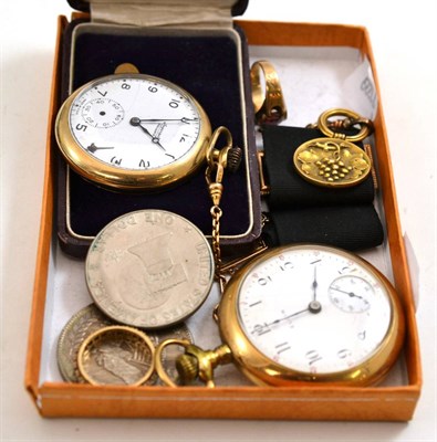 Lot 148 - Two gentlemen's watches, two rings, USA 1 troy ounce coin etc
