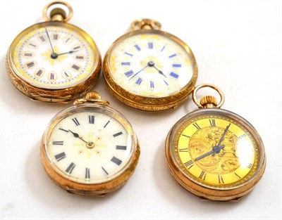 Lot 149 - Four lady's fob watches, cases stamped 14k, 10c and 375