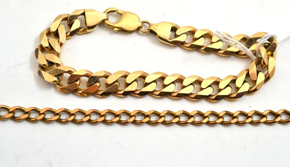 Lot 156 - A 9ct gold curb bracelet and a base metal chain with gold catch