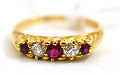 Lot 168 - A late 19th century 18ct gold ruby and diamond five stone ring