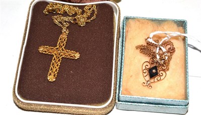 Lot 182 - A Victorian pendant on chain and a 9ct gold cross on chain
