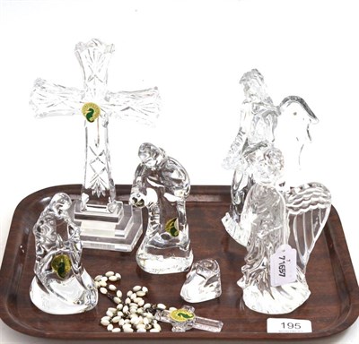 Lot 195 - Waterford crystal comprising: two angels, cross, beads, holy family, etc (7)