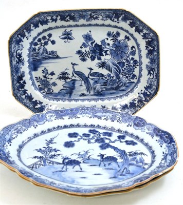 Lot 198 - A pair of 18th century Chinese export oval meat plates, each painted with two deer in a...