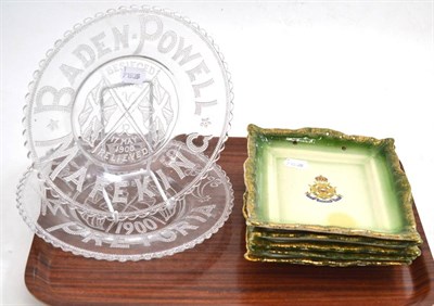 Lot 201 - Five Victorian pottery Boer War commemorative plaques and two pressed glass plates, similar