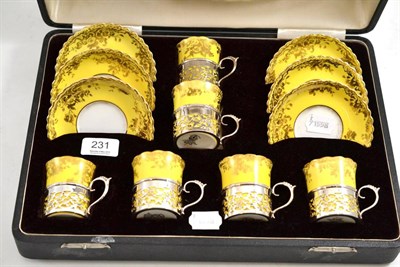 Lot 231 - A cased set of six silver mounted George Jones & Sons Crescent china coffee cups and saucers