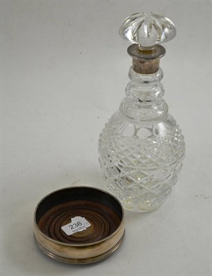 Lot 236 - Silver mounted decanter with stopper and a reproduction decanter stand