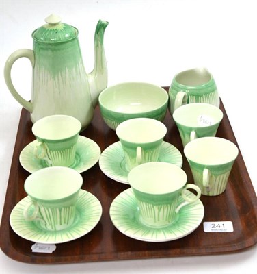 Lot 241 - A Shelly Art Deco coffee service, green drip glaze comprising coffee pot, six cups and saucers,...