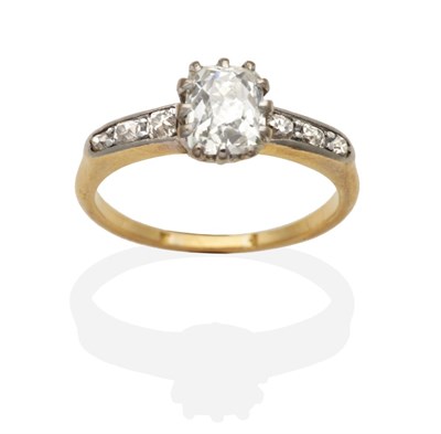 Lot 400 - A Solitaire Old Mine Cut Diamond Ring, in a claw setting to old cut diamond inset shoulders,...