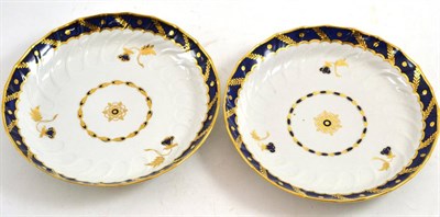 Lot 277 - Pair of 18th century Worcester dishes, blue and gilt decoration