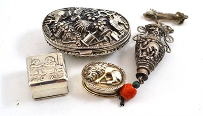 Lot 314 - A continental silver box, two others and a pierced chatelaine