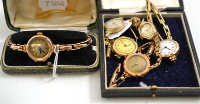 Lot 328 - Six lady's 9ct gold wristwatches