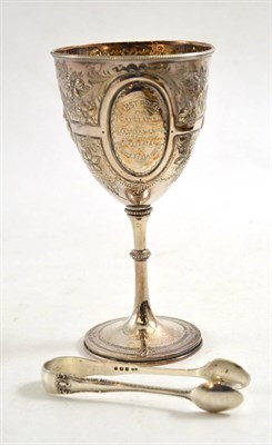 Lot 331 - Victorian silver goblet and a pair of silver sugar tongs