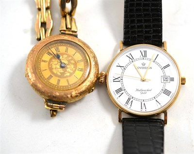 Lot 334 - A gents wristwatch signed Sovereign, case stamped 375, and a converted fob wristwatch, case stamped