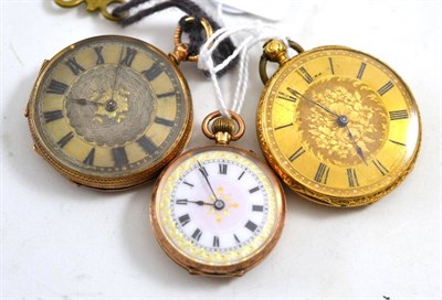 Lot 337 - Three lady's fob watches, two cases stamped 14 carat and 375