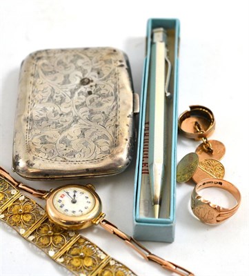 Lot 339 - A lady's 9ct gold wristwatch, 9ct gold ring, pair of 9ct gold cufflinks, etc