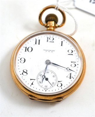 Lot 341 - A 9ct gold open faced pocket watch, signed Waltham