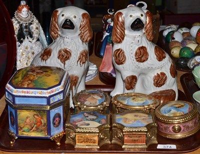 Lot 374 - Six Vatican Museum musical boxes and a pair of pottery spaniels