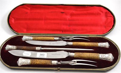 Lot 383 - A 19th century five piece carving set with antler handles