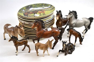 Lot 395 - Three Beswick ponies (in different colourways); Beswick donkey and foal, three Beswick foals...