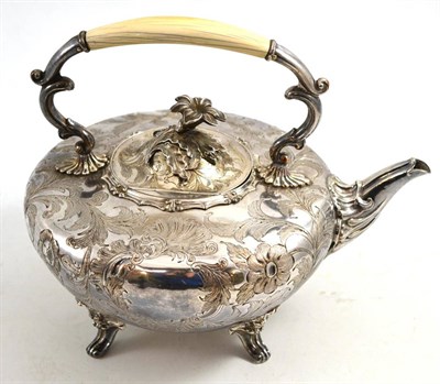 Lot 403 - An Old Sheffield Plate tea kettle/teapot, of melon form and chased with flowers and foliage, with a