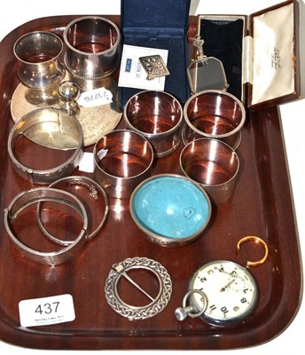 Lot 437 - A collection of assorted silver including napkin rings, bangles, etc